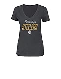 NFL Pittsburgh Steelersレディース半袖VネックTシャツ、Mサイズ、チャコールヘザー
