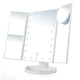 Noloo 化粧鏡 スタンドミラー LED三面鏡 2 3倍明るさ調節可能 拡大鏡 卓上鏡 折りたたみ式 USB充電 180°回転 (ホワイト)