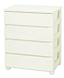 カラースタイルチェストワイド (ホワイト, 4段) 【強化2重構造天板/開閉楽々/脚付き/日本製】