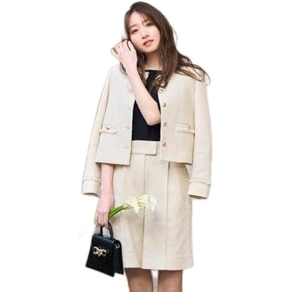 【美品】 ナチュラルビューティーベーシック ノーカラーセットアップ S セットアップノーカラージャケット（ノーカラージャケット