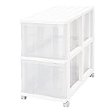 押入れ収納 衣装ケース 引き出し 透明 プラスチック 完成品 深型 2段 2個組 奥行74cm おしゃれ ホワイト キャスター付き 送料無料【メーカー 自社製造 日本製】