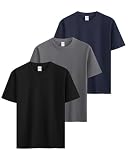 Sukinana 7.7oz tシャツ メンズ 半袖 綿100% 肉厚生地 3/5枚組 透けない 三本針 無地 ヘビーウェイト ティーシャツ 丸首 抗菌防臭 インナーシャツ 吸汗性 複数色選び (JP, アルファベット, L, ダーク3色(ブラック × ダークグレー × ネイビー))