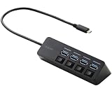 U3HC-S040BK ブラック USB Type-C ハブ USB3.2 Gen1 USB-A ×4 バスパワー 個別スイッチ マグネット付 高速