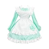 [Sharphon] メイド服 長袖 ライト緑 コスプレ ロリータ 可愛い セクシー 双子メイド ショート丈 大きいサイズ 透けない 蝶結ぶ 大人可愛い 秋葉原メイド 人気 ビッグサイズ コスプレ衣装 男ウケ REI410