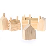Natural Unfinished Wood Toy Block Wooden Houses 7 Piece Set - Montessori Toy - Toddler Little Boy or
