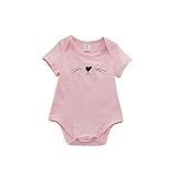 アンジェルキス　ロンパース　ベビー服　カバオール　可愛い猫柄　猫柄　半袖　夏用　男女兼用　ピンク　ブルー　赤ちゃん　新生児　サイズ（70　80　90　９５　） (80, ピンク)