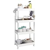 LYNCOHOME キッチンワゴン 収納カート 調味料ラック バスケットラック 隙間収納 台所 洗面所 お風呂場 キャスター付 4段