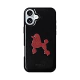COGURE スマホケース iPhone16Plus用 ケース 本革 イタリアンサドルレザー 犬 犬柄 dog プードル 耐衝撃 シンプル かわいい おしゃれ ギフトボックス付き COTPoo 犬柄A ブラック