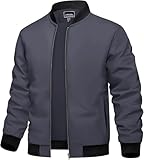 [KEFITEVD] ボンバージャケット メンズ 防風 ゴルフ ジャンパー カジュアル バイクウエア ジャケット 防寒着 スタジャン ミリタリー ウィンドブレーカー ビジネス ダークグレー L