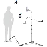 CAMBOFOTO 87インチ 携帯電話用三脚 オーバーヘッド フレキシブル 背の高い三脚スタンド リモコン付き 自撮り棒 iPhone対応 15.7インチ グースネック/調節可能 360ヘッド、Gopro/リングライト/ウェブカメラ/ビデオ録画/ビデオ録画/ビデオブログ対応
