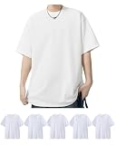 [SHOREKEEPER] 6.8OZ tシャツ メンズ 半袖 綿100% 5枚組 プレミアム インナーシャツ ゆったり ティーシャツ 丸首 無地 抗菌防臭 肌着 オールシーズン 複数色選び 男女兼用 (JP, アルファベット, M, ホワイト(5枚組))