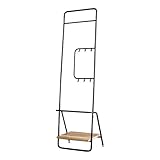 ブラック／rucola マルチラック ハンガーラック アイアン 天然木 ラック マルチ シンプル ウッド スチール 粉体塗装 インダストリアル かっこいい お洒落 インテリア