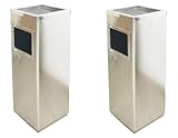 2個セット　ゴミ箱付き灰皿　A-083H　角型　シルバー　灰皿　業務用ゴミ箱　屋外灰皿　スタンド灰皿　屋外用灰皿　業務用　分煙　公共施設　ホテル　レストラン　ショッピングセンター