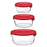 HARIO(ハリオ) 耐熱ガラス製 保存容器 丸 S/M/L 3個セット レッド 電子レンジOK 食洗器OK 300mL/600mL/1200mL 日本製 MST-3018-R
