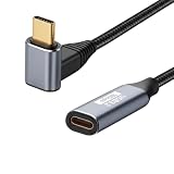 Type C 延長ケーブル L字 0.5M USB C to C 延長コード USB3.2 Gen2(10Gbps) 100W PD急速充電対応 ナイロン編み MacBook、Surface、Dell XPS、Xperia、Galaxy、Pixel等のType-C機器対応