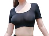 YYYFEI下乳 トップス セクシー Tシャツ チビT ちびT コスプレ レディース 横乳 へそ出し へそだしフリーサイズ (ブラック)