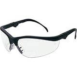 Safety Glasses, Black Matte Nylon Frame, Dual Bi Focal Clear Lens, 1.0 Magnifier by Crews