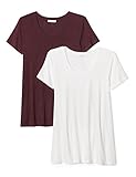 [Daily Ritual] 2枚組 Aラインシルエット Tシャツ スクープネック ジャージー素材 半袖 レディース ホワイト/杢パープル