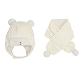 giminuoキッズ帽子 ベビー 女の子 男の子 赤ちゃん キャップ 新生児 出産祝い 防寒 秋冬 可愛い 2点セット マフラー付き (ライトイエロー)