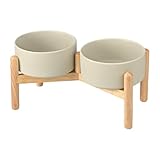 FeedFurry 犬ご飯ボウル ペット用 木製陶器 犬ご飯台・犬フードボウル 犬水飲み皿 ご飯皿 中型犬食器 フードボウル 犬えさ台 洗い機対応/電子レンジ対応 850ml グレー