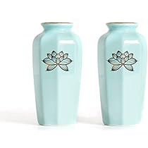Amazon｜やまこう 仏具 花瓶 仏壇 陶器 国産 八角 青磁 上金蓮 5寸 2本