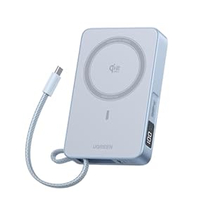 UGREEN MagFlow Qi2 25W認証 モバイルバッテリー 10000mAh 30W USB-Cケーブル内蔵 iPhone Magsafe対応 25Wワイヤレス PB773