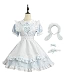 [YZZYQQ] メイド服 可愛い ロリータ ゴスロリ 正統 人気 ワンピース ハロウィン 仮装 萌え エプロン ドレス メイド服 学園祭 文化祭 ブルー S