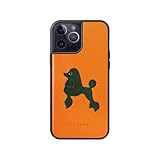 COGURE スマホケース iPhone15Pro用 ケース 本革 イタリアンサドルレザー 犬 犬柄 dog プードル 耐衝撃 シンプル かわいい おしゃれ ギフトボックス付き COTPoo 犬柄A オレンジ