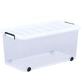 アイリスオーヤマ 収納ボックス 衣装ケース ふた付き 丈夫 頑丈 大型 キャリー 幅39×奥行74×高さ35cm ネイビー クリア