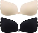 [secgarne] ストラップレスブラ 紐なしブラ ヌーブラ 【通気して蒸れない】 ヌーブラ ソープパッドで夢の2カップUP↑激盛り パッド パット 水着用 ビキニ ビーチ(黒 C)