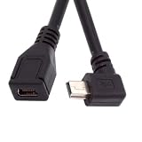 CYケーブル 90度左角度ミニUSB 5ピン オス-メス延長ケーブル 30cm GPSカメラ用