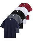 [SHOREKEEPER] 6.8OZ tシャツ メンズ 半袖 綿100% 5枚組 プレミアム インナーシャツ ゆったり ティーシャツ 丸首 無地 抗菌防臭 肌着 オールシーズン 複数色選び 男女兼用 (JP, アルファベット, XL, 定番5色(ブラック × ホワイト × ダークグレー × ネイビー × ワインレッド))