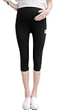 BEREAM マタニティ レギンス スパッツ パンツ 七分丈 7分丈 ストレッチ ウエスト ゴム 調整 (M, ブラック)