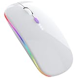 【日本企業】 SKK ワイヤレスマウス 充電式 薄型 静音 bluetooth 5.2 3段階DPI LEDグラデーションライト シンメトリーデザイン 両利き対応 (ホワイト)