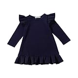 Milkiwai ベビー服 子供ワンピース 飛び袖 長袖 プリーツスカート 可愛い ガールズ 春秋 普段着 size 90 (ロイヤルブルー)