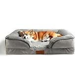 JEMAジェマ ペットクッション 犬ベッド ペットベッド ペットソファーベッド 洗える ふわふわ 枕付き 犬寝床 防水 滑り止め 老犬介護 床ずれ 防止 通年使用 秋冬 中型犬 大型犬 多頭飼い グレー 107*76*19cm