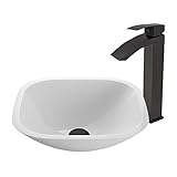 VIGO Square Shaped White Phoenix Stone Vessel Sink and Duris Vessel Faucet with Pop Up, Matte Black 
