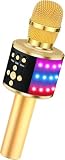 Verkstar カラオケマイク Bluetooth マイク ブルートゥース ワイヤレスマイク LEDライト付き&イヤフォンジャック付き TFカード機能 Android/iPhone/PCに対応