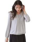 [ニッセン] ブラウス 長袖 シフォン タック カットソー裏地付 秋 冬 レディース オフィス ビジネス 通勤 洗える 春 秋 グレー M