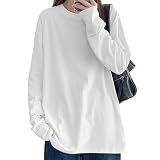 [EAXGO] 長袖tシャツ レディース【雲感綿100・なめらかな履き心地・体型力バーで痩せる】 ロンt レディース ロンティー トップス カットソー クルーネック ティーシャツ ロングスリーブ 無地 カジュアル ゆったり 重ね着 きれいめ オシャレ 秋服 (JP, アルファベット, L, ホワイト