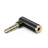 L型3.5mmオーディオ変換アダプタ, CableCreation 1/8 TRRSステレオヘッドフォン端子オス-メス(M-F)3.5mmステレオジャックオーディオアダプタ ヘッドセット/タブレット/MP3プレーヤー/ゲームコントローラ/スピーカ＆ヘッドフォン等に対応 ブラック