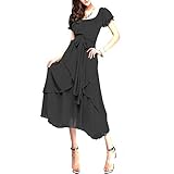 [ル・セリジエ] ロング ドレス レディース シフォン ワンピース マキシ 丈 ラウンドネック フォーマル (黒 XL)