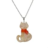 【にゃんこな日々】 猫 夜光貝 ペンダント 深海珊瑚 リボン付き