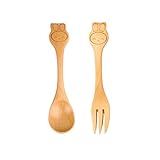 MallBetter キッズ フォーク&スプーン 2本セット ウッドカトラリー 赤ちゃん ベビー 子供 天然木製 ギフト 離乳食 (A:ラビット)