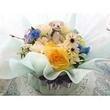 おむつケーキ　1段　アレンジフラワー風　男の子用　ブルー　　おしゃれな出産祝い　結婚祝　人気ナンバーワン