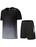 [Wisdom Leaves] スポーツウェア メンズ 上下セット 半袖tシャツ ショートパンツ ランニングウェア トレーニングウェア カジュアル 薄手 吸汗速乾 無地 通気防臭夏 部屋着 大きいサイズ black/gray XL
