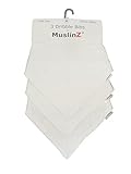 MuslinZ Baby White Muslin Dribble Bibs. 2 layer muslin 100% Cotton Muslin Bandana style Bibs - by Mu