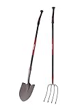 Kylin Garden Tool Set - Include 12 Guage Round Point Shovel and 4T One Piece Forged Pitch Fork with 