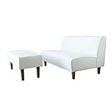 ソファ 2人掛け 肘掛けなし レザーソファ DUDE(デュード) ＆ ベンチソファ スツール セット オットマン お得 2点セット ホワイト 白