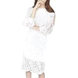 ［ニーマンバイ］ 総 レース 長袖 ワンピース 白 ホワイト 春 春服 春夏 夏 冬 大きい オオキイ サイズ レディース カワイイ 可愛い かわいい ファッション ドレス 上品 セクシー オフィス カジュアル フォーマル フェミニン エレガント 大人 オトナ 用 女性用 セレモニー パーティ パーティー 発表会 結婚式 ウェディング 二次会 ヒザ 丈 スカート ワンピ C001-W2XL-2